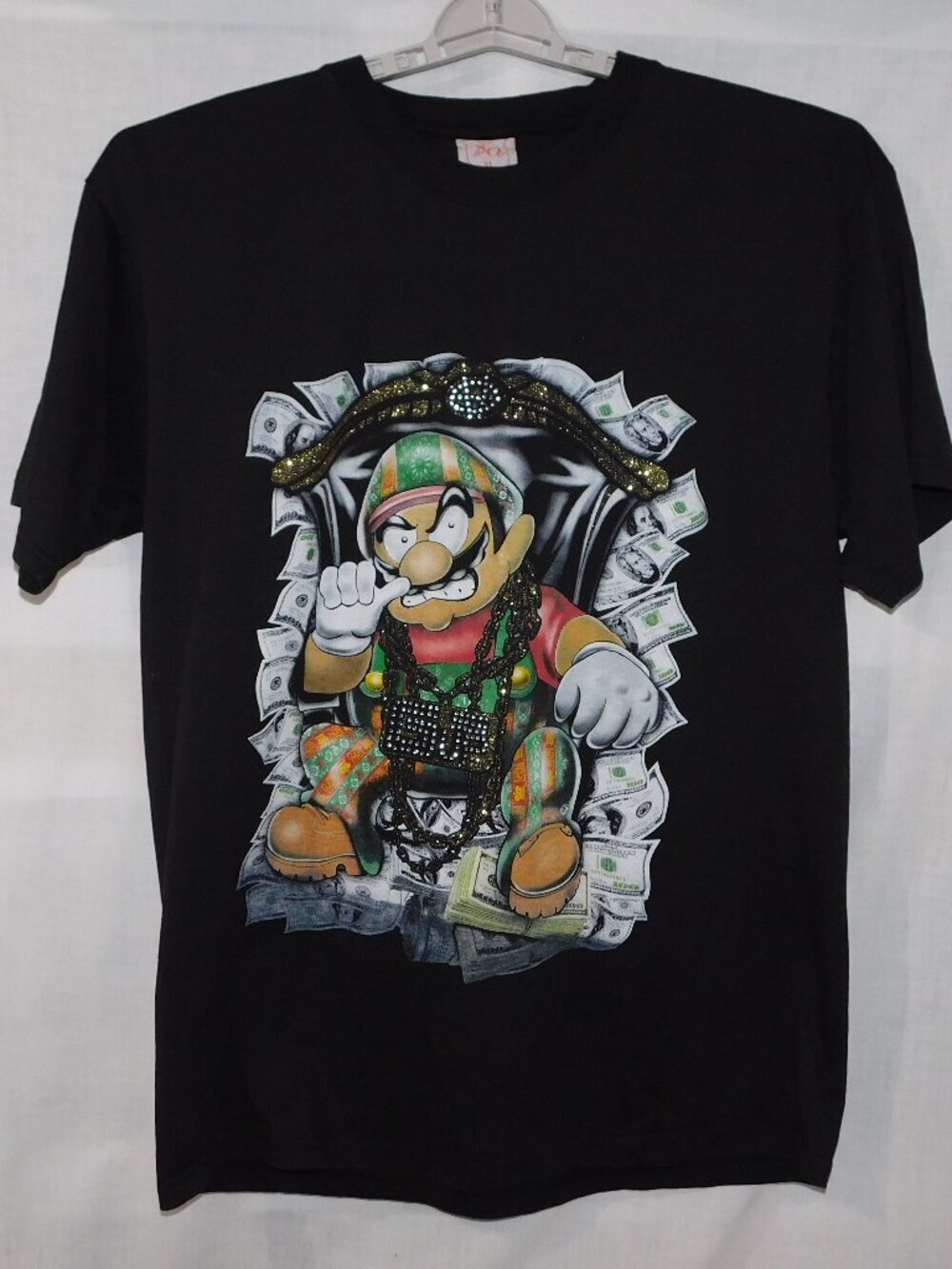 VTG 90s Y2K WARIO Nintendo Mario Black T Shirt Gangster Bling Rap Pimp Mens XL